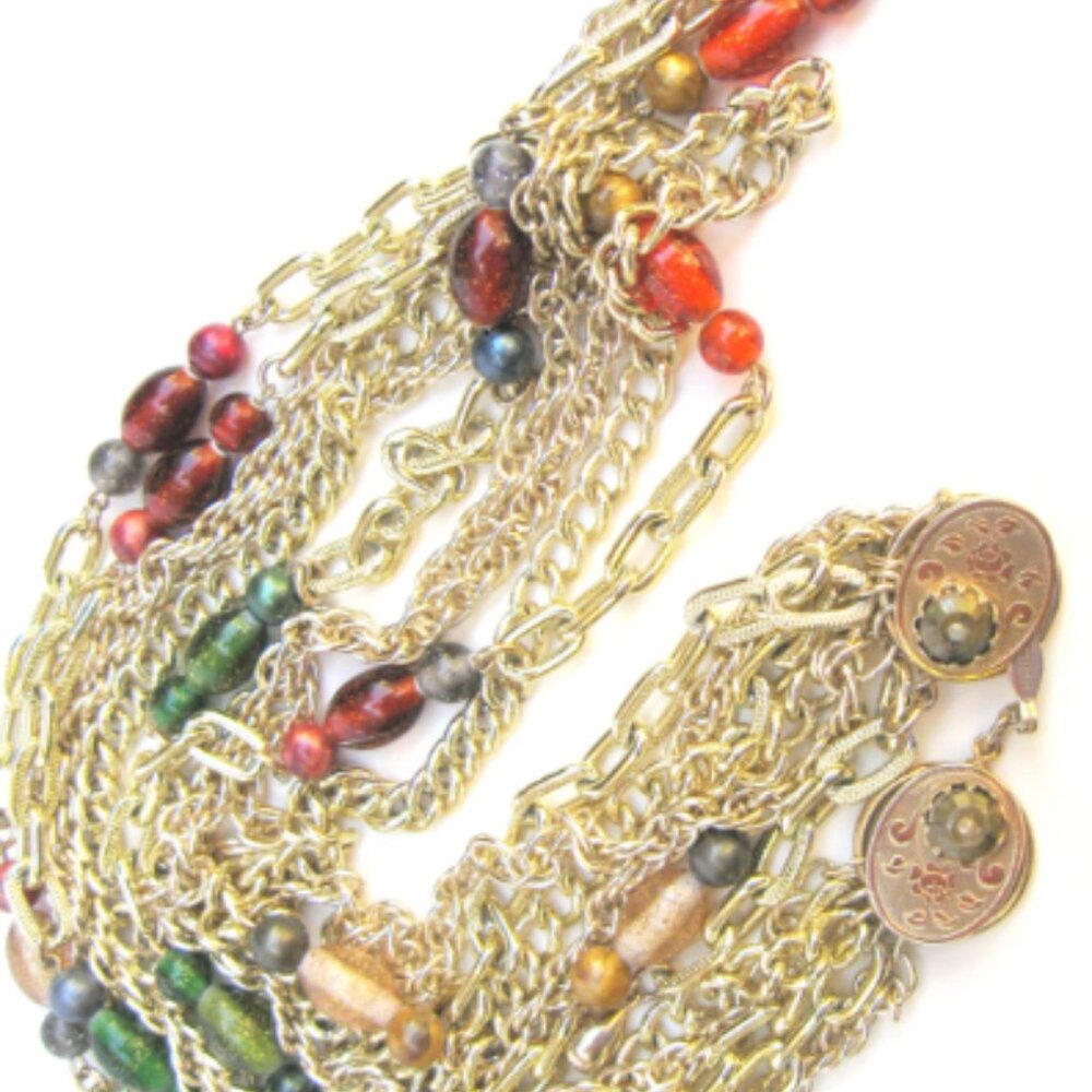 Vintage Signed PAMAR Multi-Chain & Italian Bead Necklace, Italy